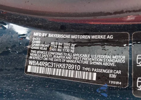 2017 BMW 430I xDrive from USA, damaged, VIN WBA4R9C31HK878910